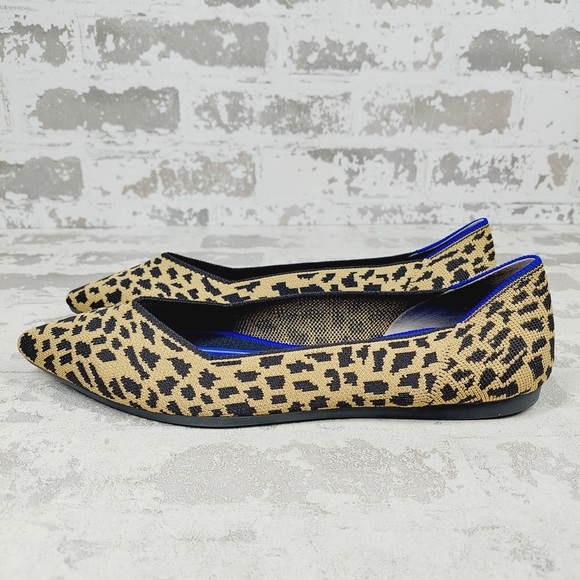 New Rothy’s The Point Tan Black Leopard Print Slip On Ballet Flats W51